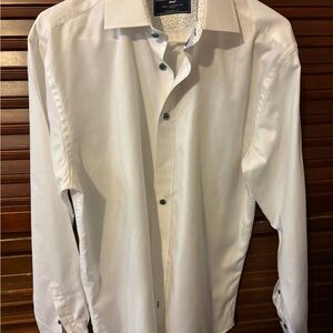 Men's Textured Costelloe White Dress Shirt with Contrast Buttons